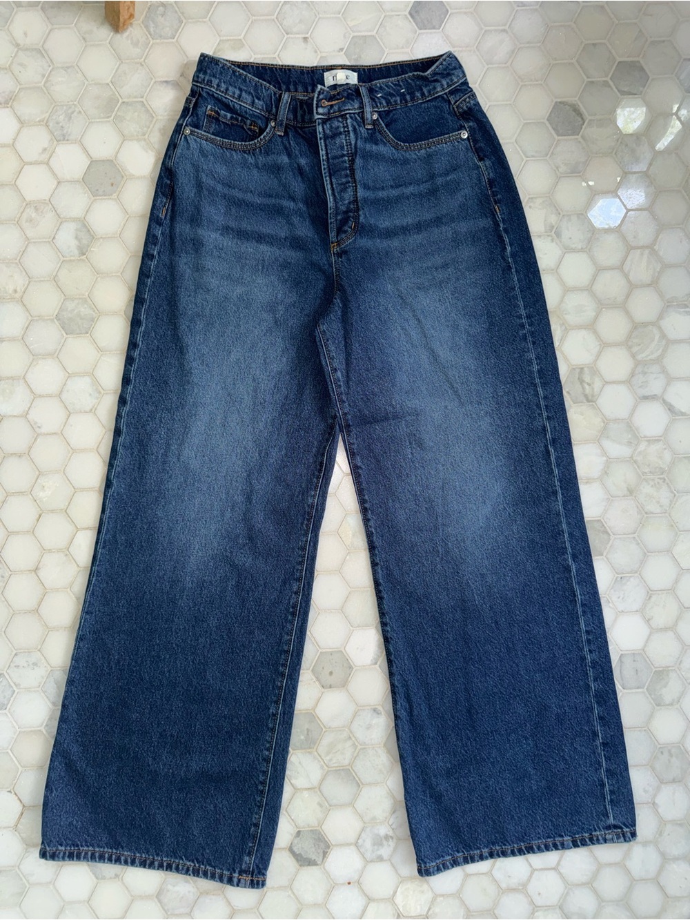 Riveté for LOFT Relaxed Wide Leg Jeans Medium Wash High Rise 28x31 EUC